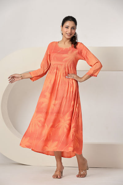 Women's Casual Coral Maxi Dress | Flowy A-Line Summer Dress | Beach Vacation Dress