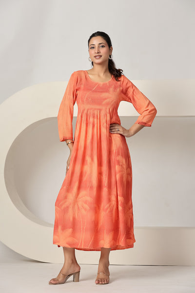 Women's Casual Coral Maxi Dress | Flowy A-Line Summer Dress | Beach Vacation Dress