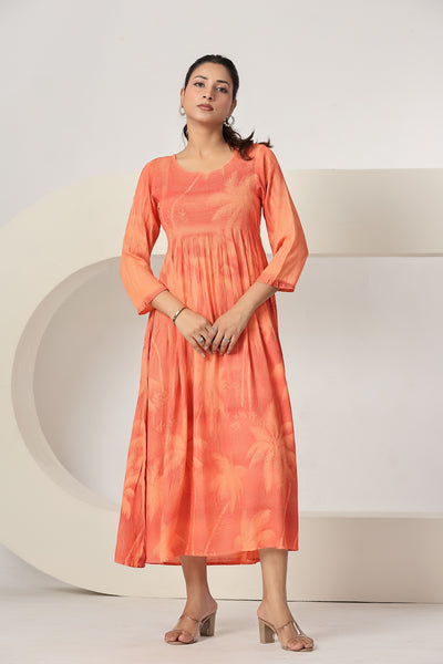 Women's Casual Coral Maxi Dress | Flowy A-Line Summer Dress | Beach Vacation Dress