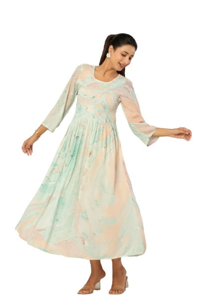 Blue Smocked Corset Style Indian Kurti & Wedding Dress for Women