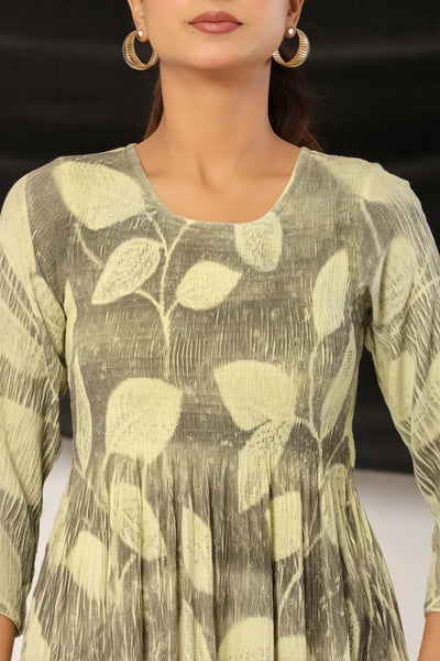 Women’s Rayon Leaf Print Maxi Dress with 3/4 Sleeves Olive & Teal