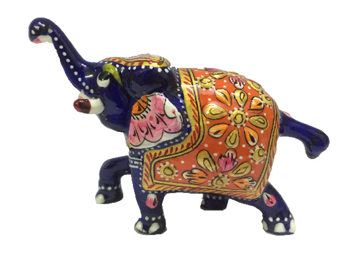 Elephant Trunk Up Metal Blue Color 3" Meenakari crafts of India