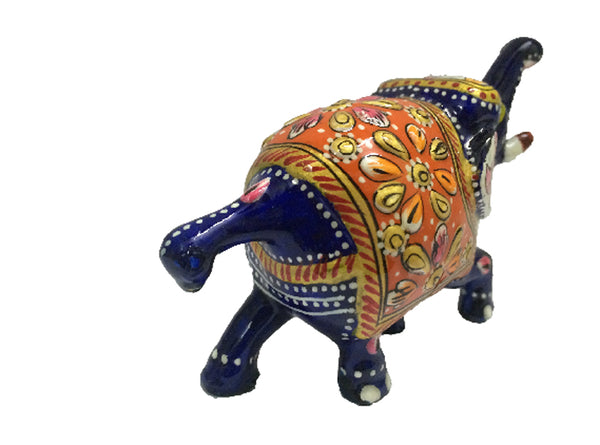 Elephant Trunk Up Metal Blue Color 3" Meenakari crafts of India