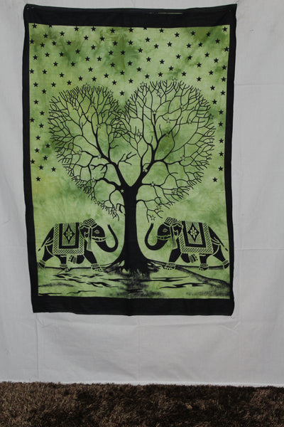 Elephant with Heart Tree wall Hanging Handmade Cotton Tapestry 44x29 Inches