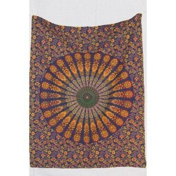 Indian Cotton Peacock Mandala Tapestry Wall Hanging Throw Decor Poster