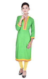 Indian Tunic Long Rayon A-Line Dress Party wear Kurtis For Women Green Top
