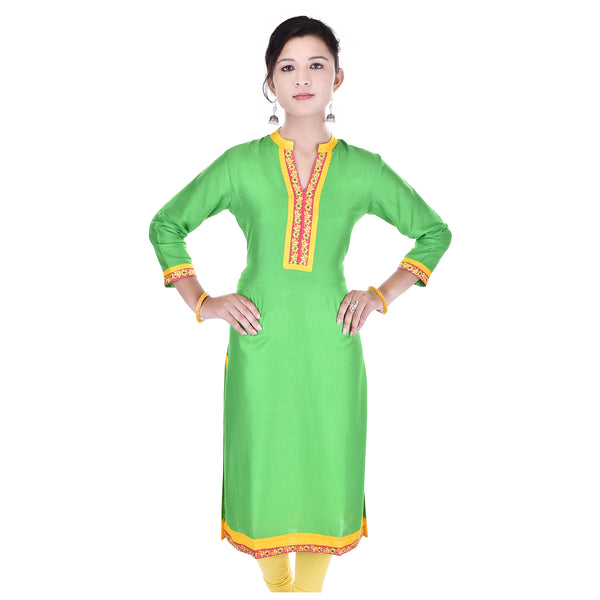 Indian Tunic Long Rayon A-Line Dress Party wear Kurtis For Women Green Top