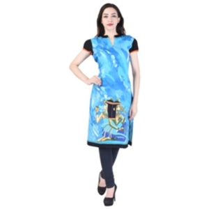 Indian Tunic Top Rayon Digital Print Women Kurta Blue Dress