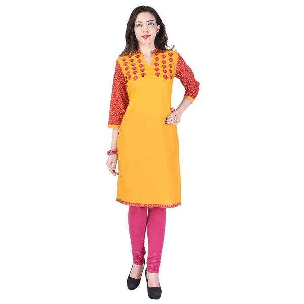 Indian Tunic Long Rayon A-Line Women Dress Party wear Kurti Yellow Top