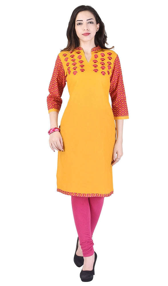 Indian Tunic Long Rayon A-Line Women Dress Party wear Kurti Yellow Top