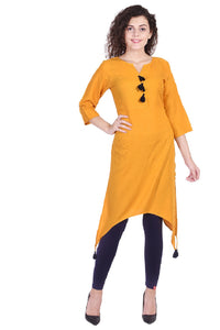 Indian Kurta For Women Yellow Rayon Kurtis tops For Women