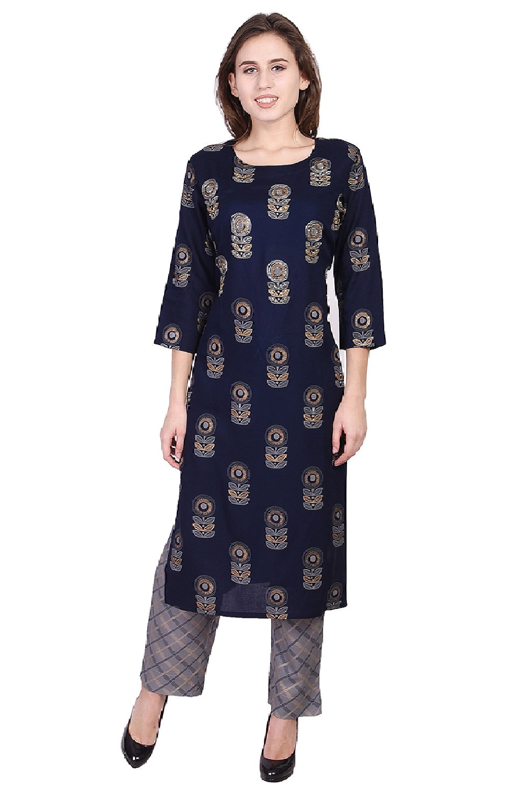 Indian Blue Kurti Top With Palazzo Pant Set For Women