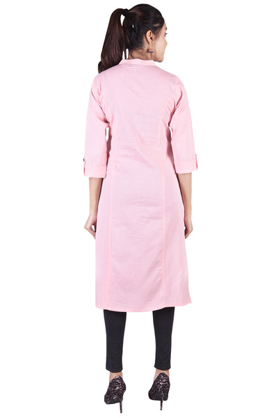 Cotton Hot Pink Straight Kurta With Pocket For Women For Formal Party
