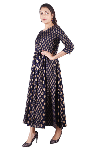 Gold Print Anarkali blue designer kurti for women