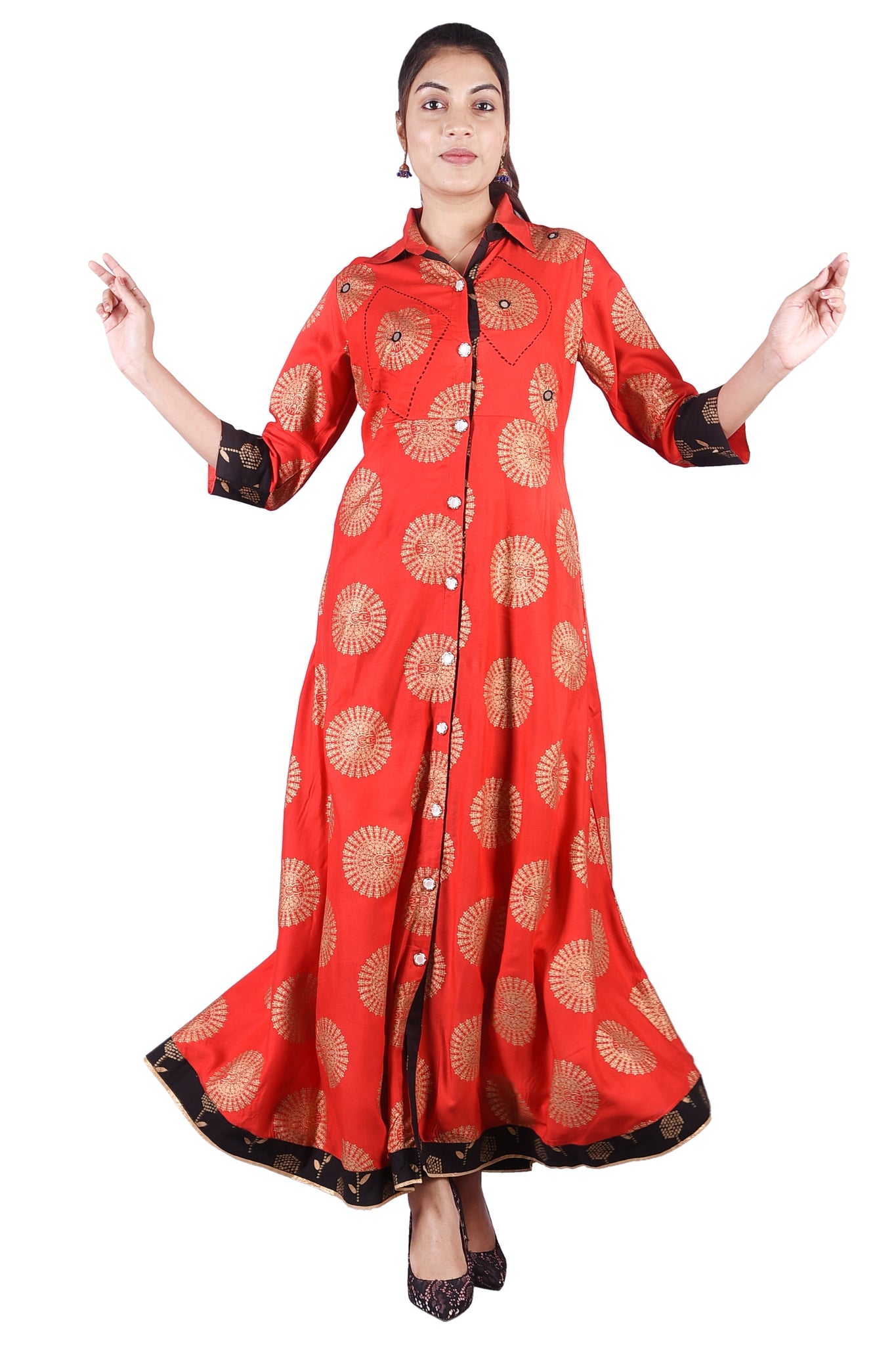 Long Designer Kurti For Women Clothes Partywear Dress Red