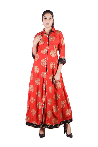 Long Designer Kurti For Women Clothes Partywear Dress Red