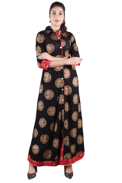 Indian Kurti For Women Gold Print Long Partywear Dress