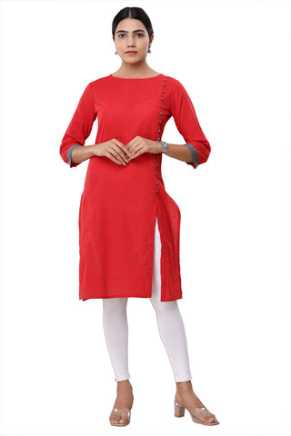 VIHAAN IMPEX Cotton Red Straight Kurti For Women