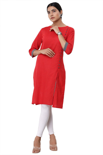 VIHAAN IMPEX Cotton Red Straight Kurti For Women