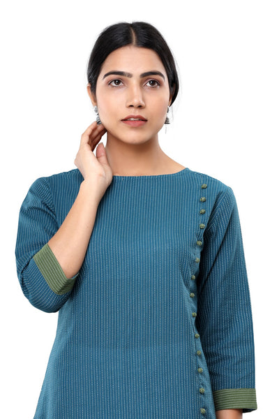 Blue Kantha Embroidery Casual Kurta For Women