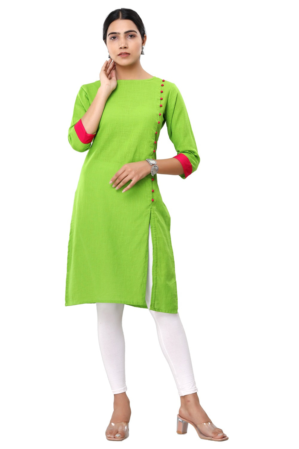 Green Color Georgette Base Chikankari Kurti With 3/4th Sleeves