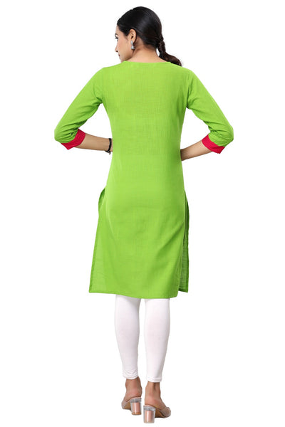 VIHAAN IMPEX Indian Solid cotton parrot green kurti for women