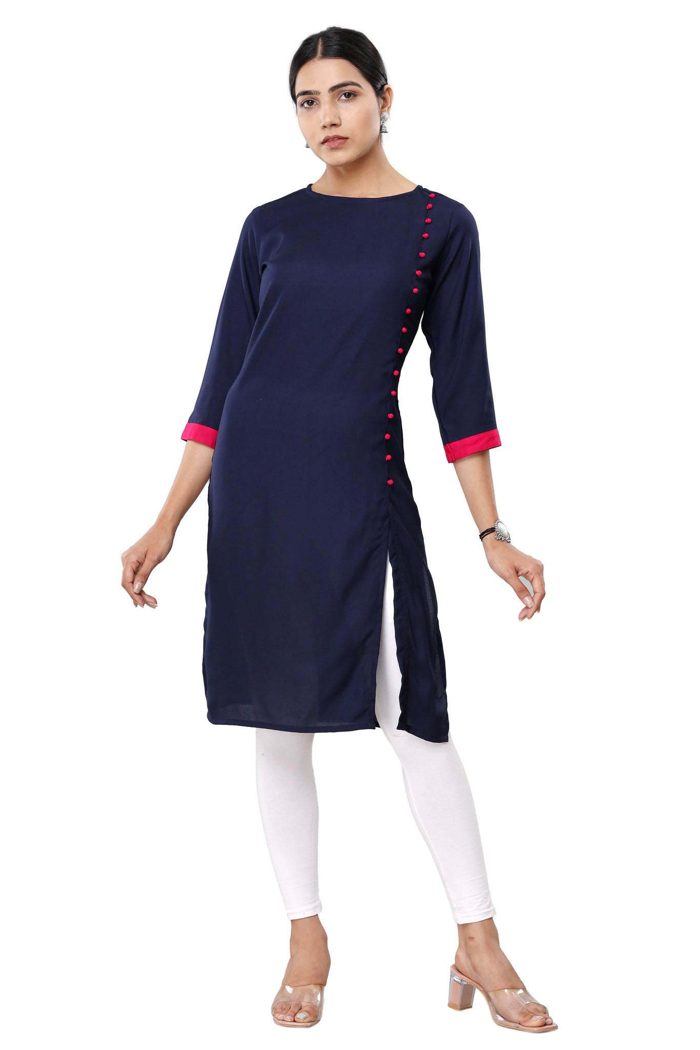 Indian Rayon Solid Navy Blue Short Kurti for Women