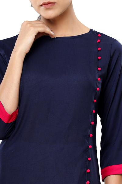 Indian Rayon Solid Navy Blue Short Kurti for Women