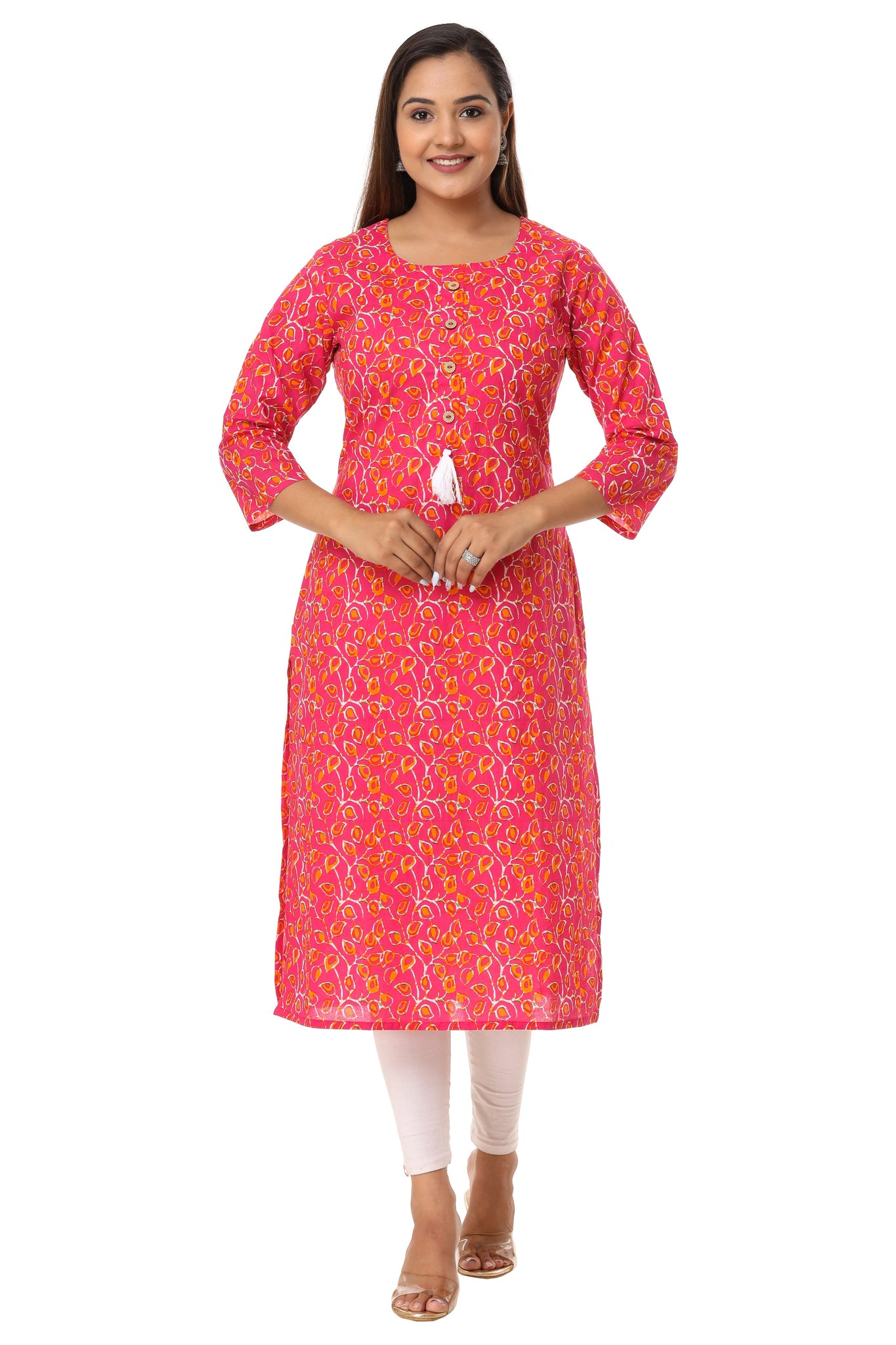 Women Pink Color Pure Cotton Kurta With tussle