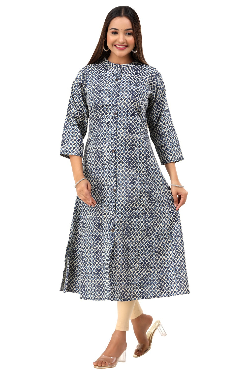 Indigo kantha A- line cotton kurta clothes for women