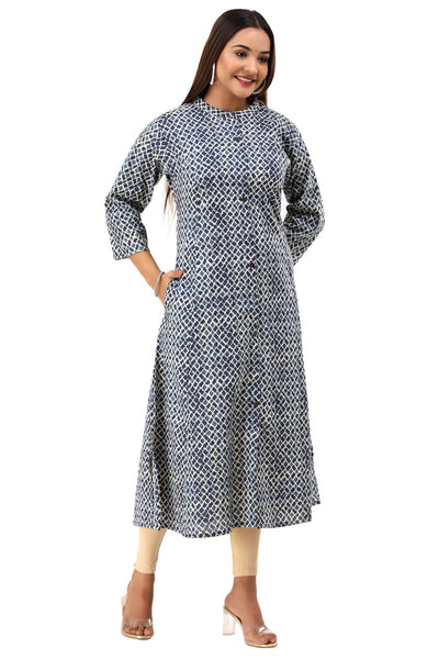 Indigo kantha A- line cotton kurta clothes for women