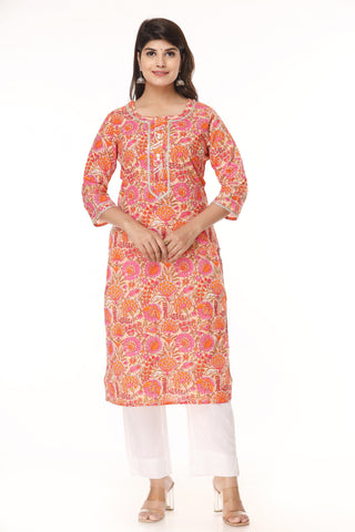 Indian Cotton Printed Kurta Pant Set Casual For Women