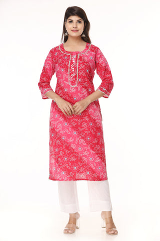Indian Cotton Pink Printed Kurta Pant set For Women