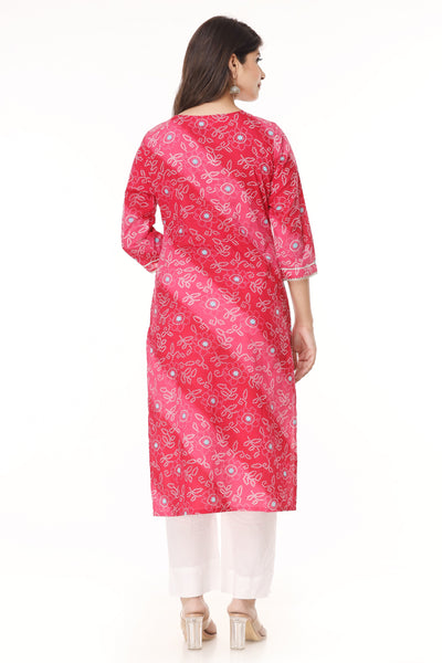 Indian Cotton Pink Printed Kurta Pant set For Women