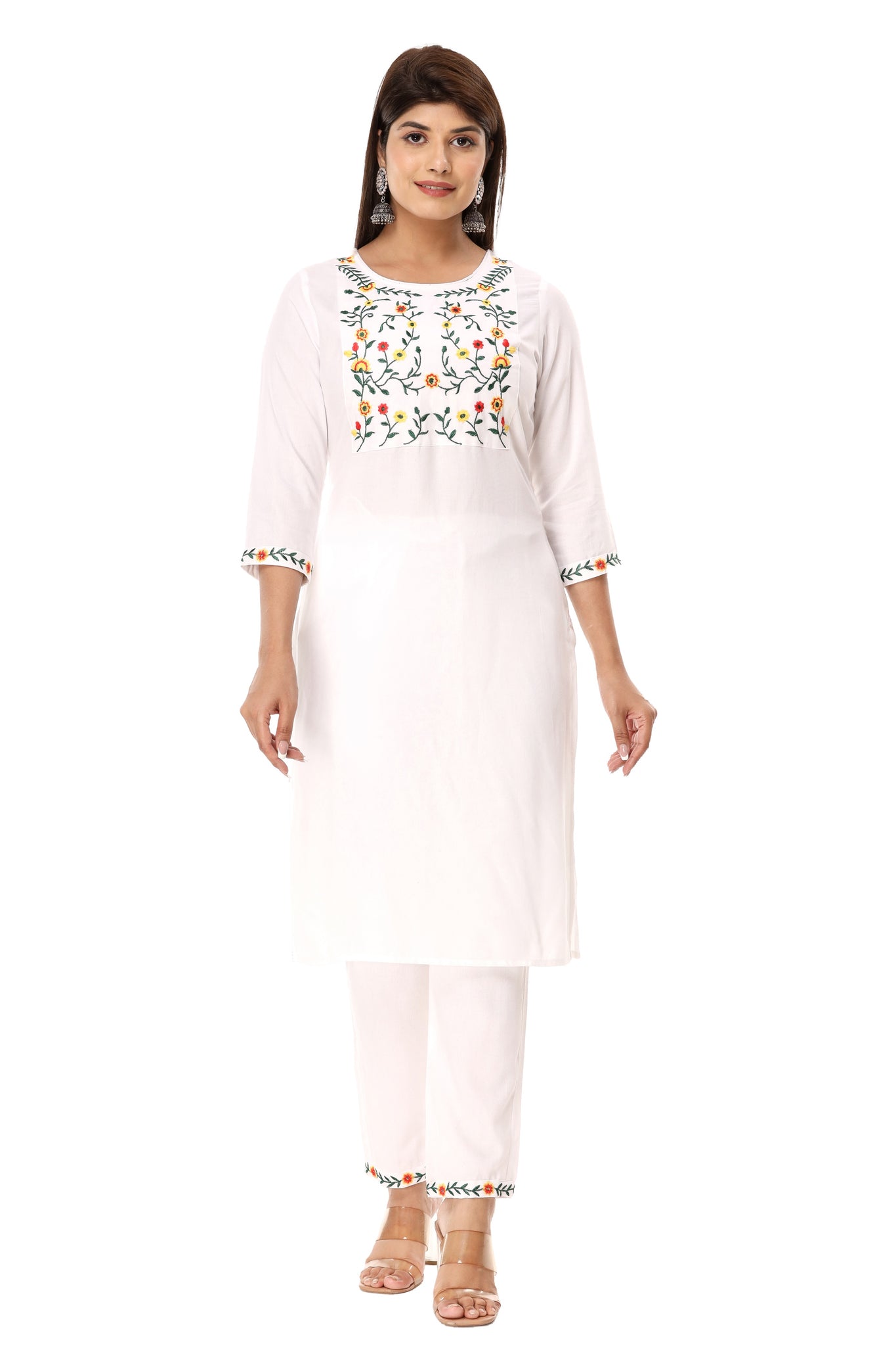 Buy Yeshan Sarees White Embroidered Kurti Pants & Dupatta Set 2024 Online |  ZALORA Singapore