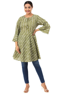 Indian Cotton Zigzag Print Flared Long Top for Women