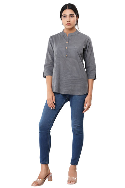 Casual Plain Top With Grey Color