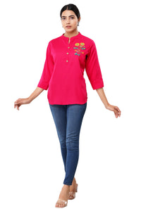 Women Pink color Rayon top with handwork