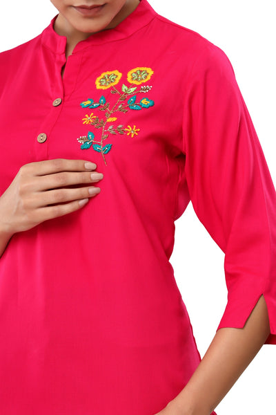 Women Pink color Rayon top with handwork