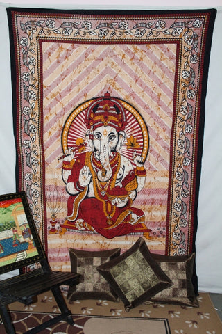 Indian Lord Ganesha Cotton Wall Art Tapestry for Decor